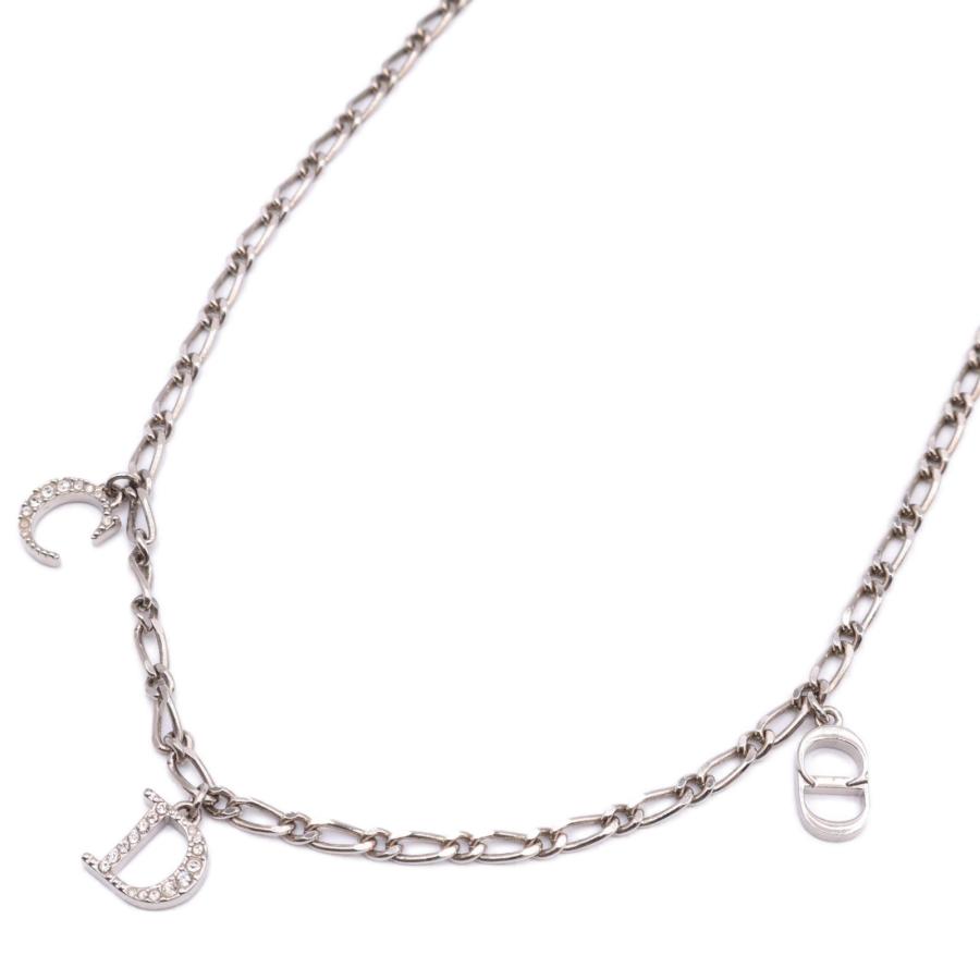 美品/ Dior ディオール CDロゴビジューチャーム チェーン ネックレス 