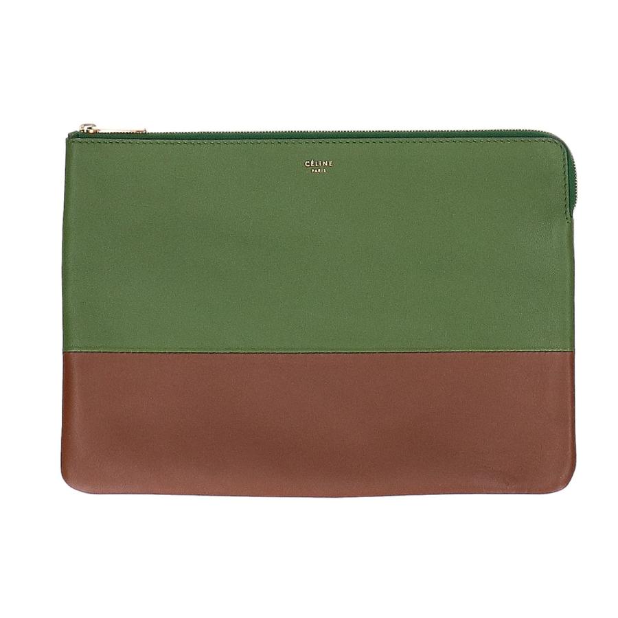 CELINE（セリーヌ） バイカラー レザー クラッチバッグ グリーン 