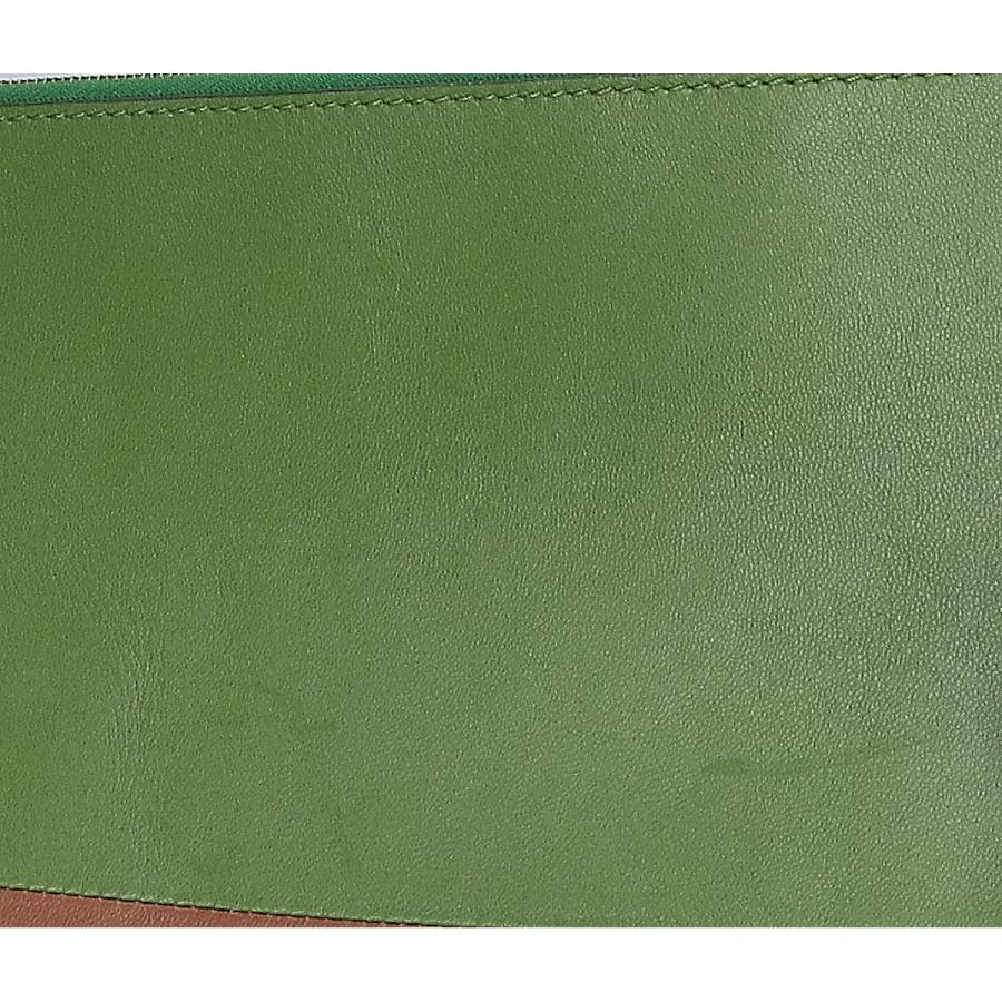 CELINE セリーヌ バイカラー レザー クラッチバッグ グリーン/ブラウン 