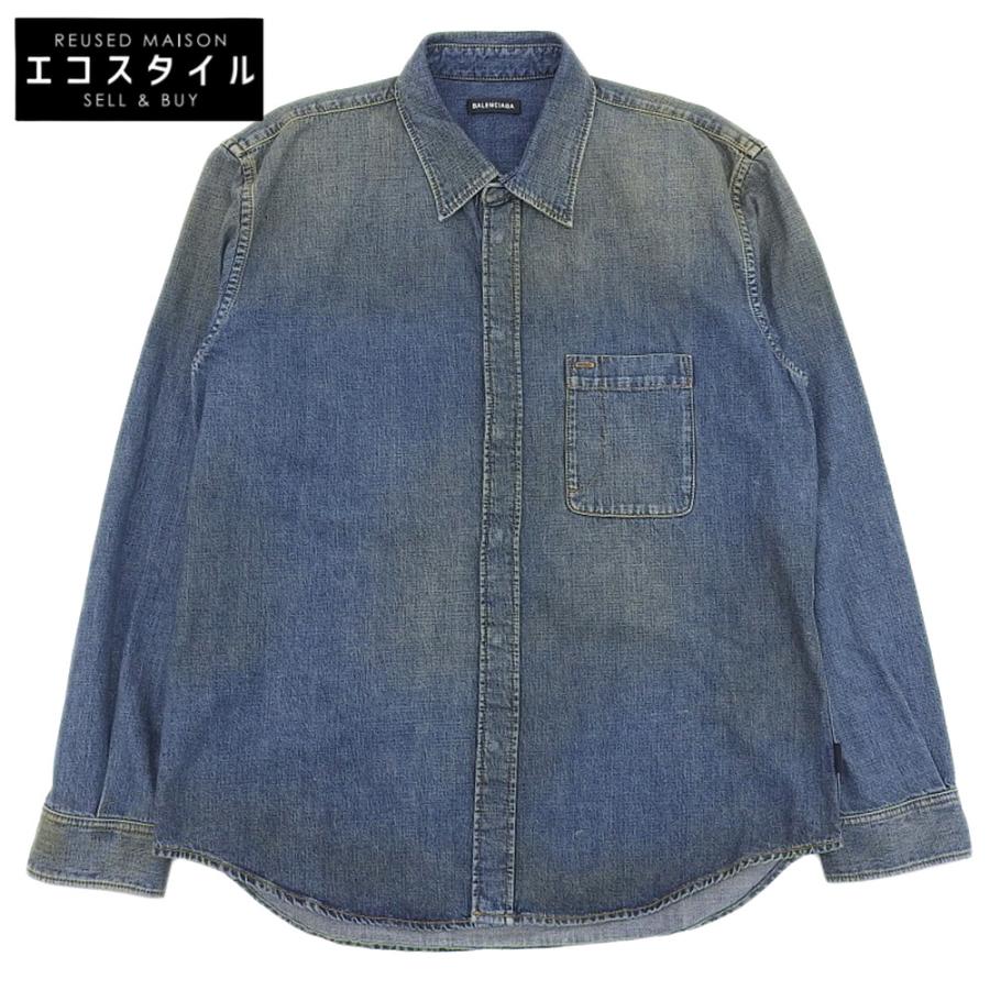 美品 BALENCIAGA バレンシアガ デニムシャツ トップス メンズ ブルー 