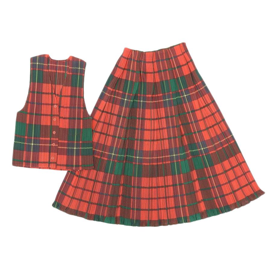 美品 PLEATS PLEASE プリーツプリーズ タータンチェック セットアップ 