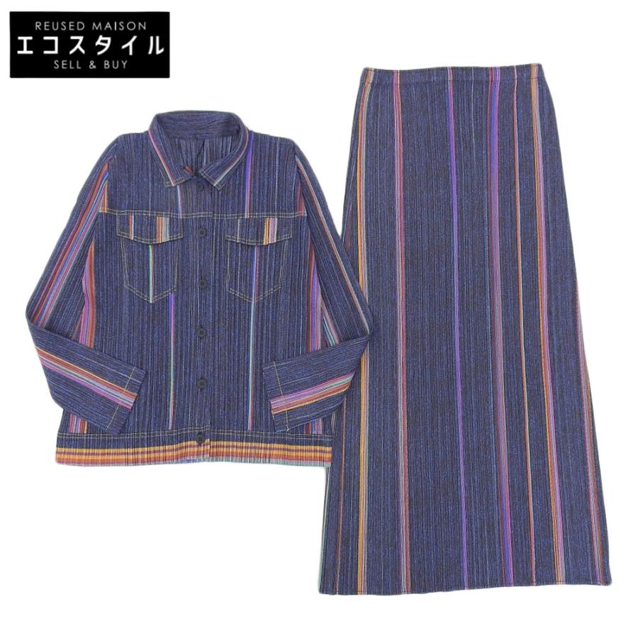 美品 PLEATS PLEASE プリーツプリーズ デニム風 ストライプ  