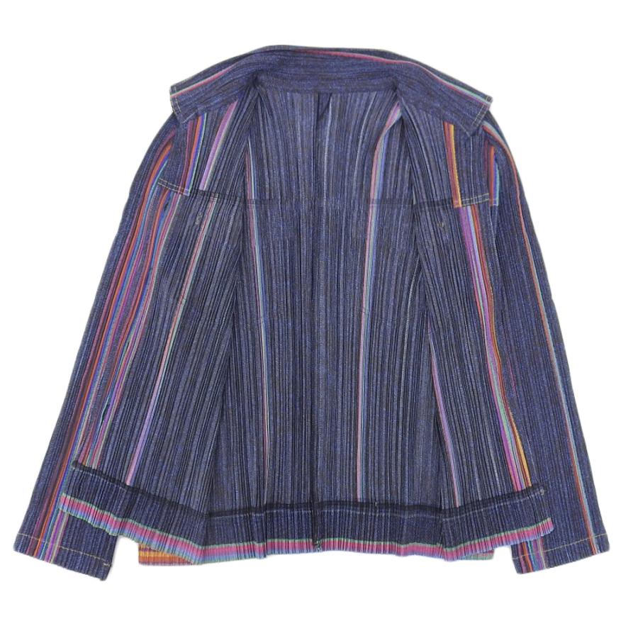 プリーツプリーズ 美品 PLEATS PLEASE プリーツプリーズ デニム風 ストライプ セットアップ レディース インディゴ 3 4 PP53-JD761/JG764 3 wine-king_2887700000047977
