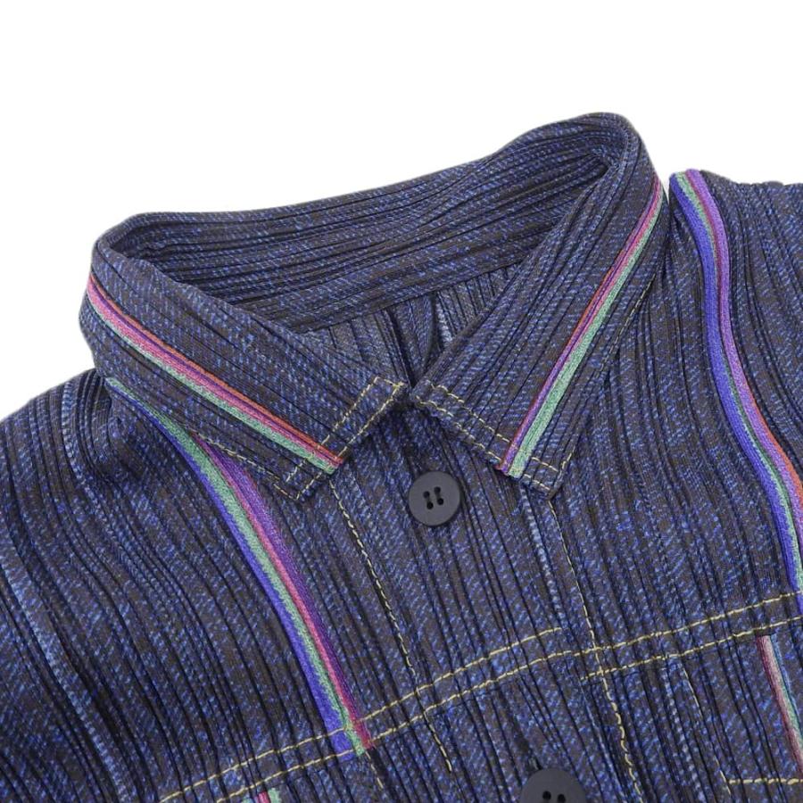 プリーツプリーズ 美品 PLEATS PLEASE プリーツプリーズ デニム風 ストライプ セットアップ レディース インディゴ 3 4 PP53-JD761/JG764 3 美品 PLEATS PLEASE プリーツプリーズ デニム風 ストライプ