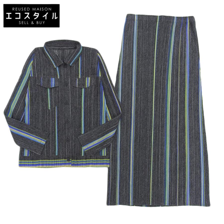美品 PLEATS PLEASE プリーツプリーズ デニム風 ストライプ