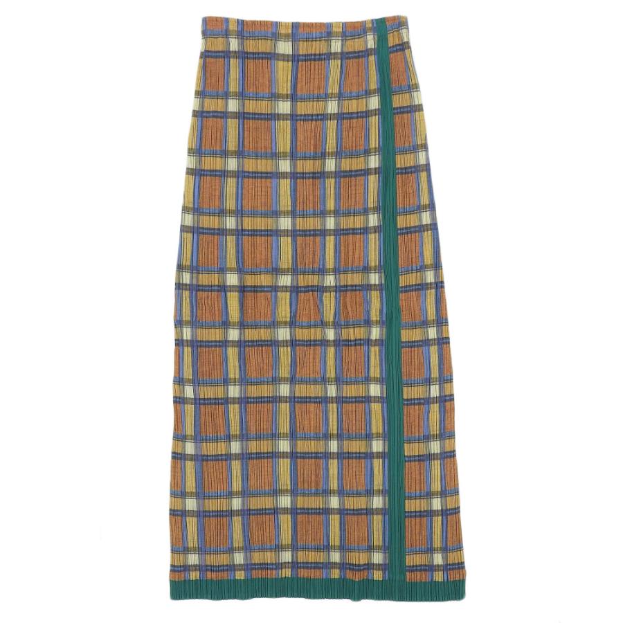 プリーツプリーズ PLEATS PLEASE ベルト ロングスカート チェック 美品 PLEATS PLEASE プリーツプリーズ チェック グリーンライン