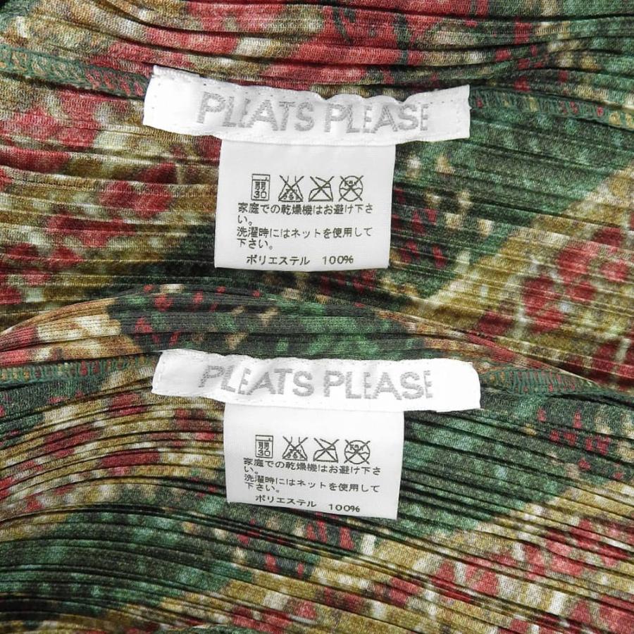 プリーツプリーズ 美品 PLEATS PLEASE プリーツプリーズ 総柄 2P トップス レッド×グリーン 3 PP53-JE901/JJ903 3 美品 PLEATS PLEASE プリーツプリーズ 総柄 2P トップス レッド