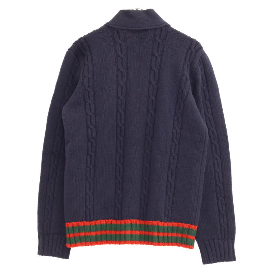 GUCCI グッチ 407658 ネイビー ウェブライン ケーブル編み GUCCI グッチ 407658 ネイビー ウェブライン ケーブル編み