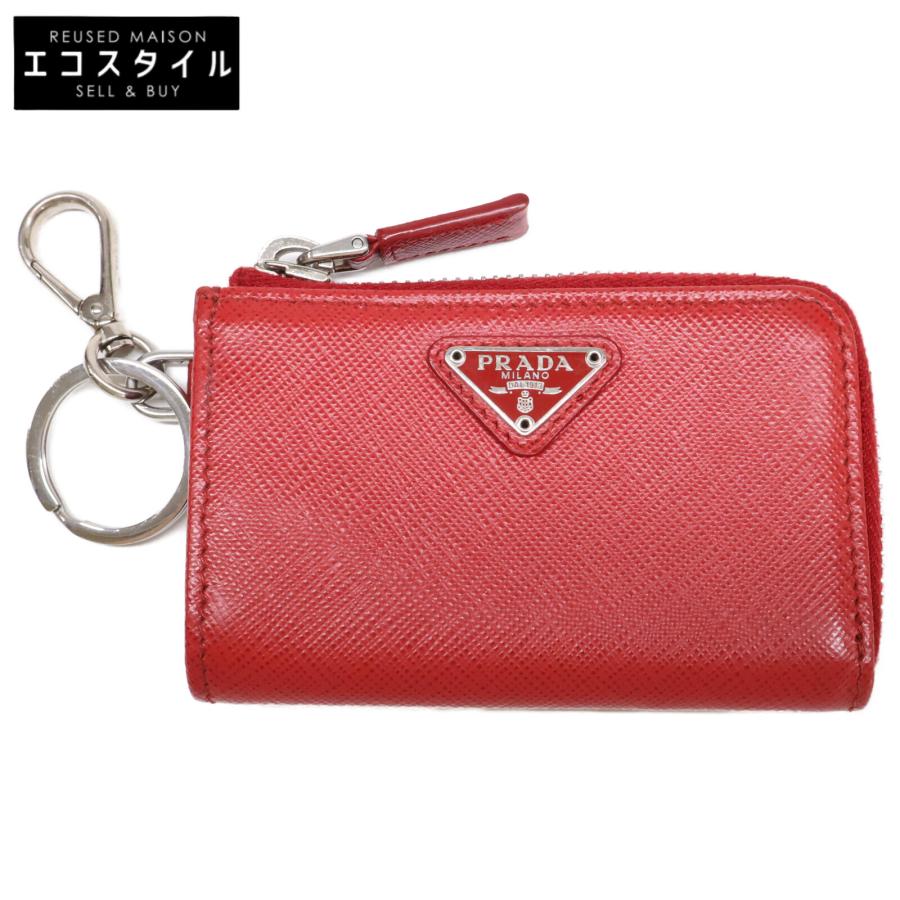 PRADA　プラダ　コインケース　キーリング付　サフィアーノ　レザー　レッド PRADA プラダ キーリング付 サフィアーノ L字ファスナー コイン