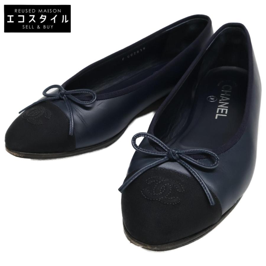 CHANEL ネイビー バレエシューズ 36.5 箱付き