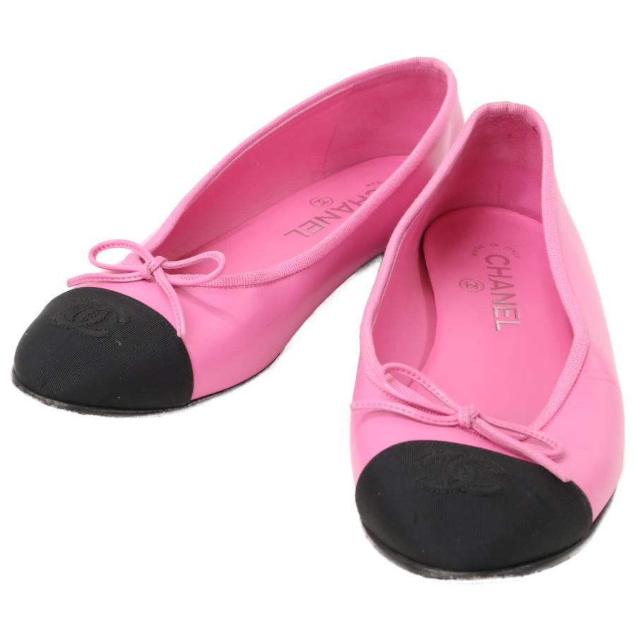 美品/ CHANEL シャネル G02819 ココマーク リボン バレリーナ フラット  