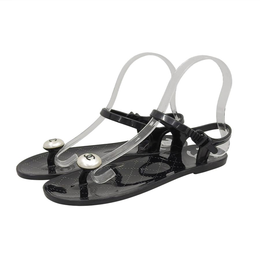 シャネル バックストラップサンダル ココマーク　黒37Ｃ CHANEL（シャネル） ココマーク バックストラップ ラバートング