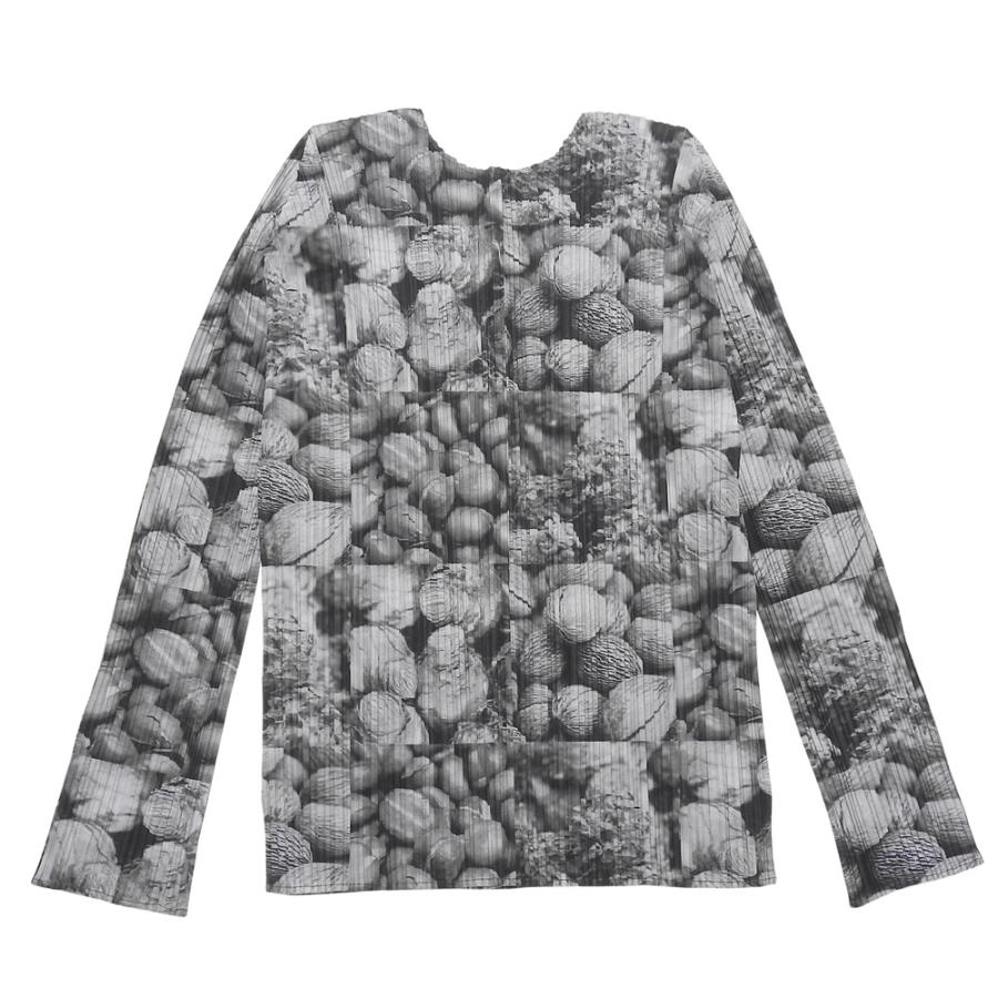 PLEATS PLEASE プリーツプリーズ  木の実 転写プリント プリーツカットソー トップス レディース グレー系 1 06年 1 PLEATS PLEASE プリーツプリーズ 木の実 転写プリント プリーツ