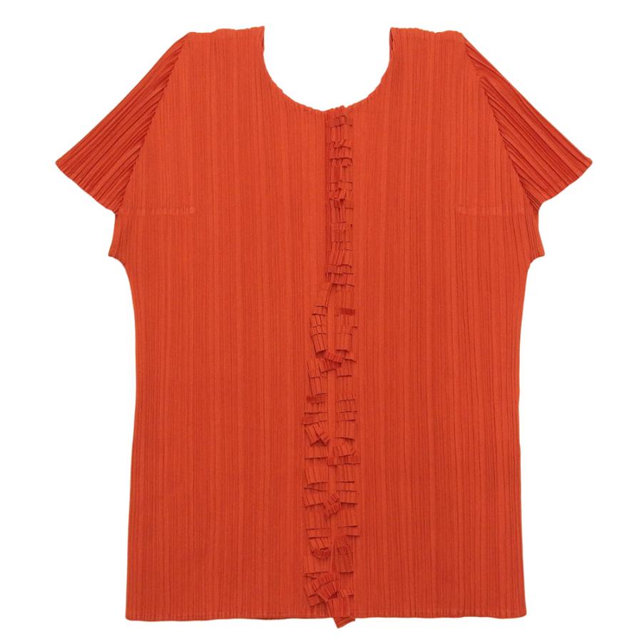 PLEATS PLEASE オレンジ プリーツトップス中古品 美品 PLEATS PLEASE プリーツプリーズ フロントリボン プリーツ