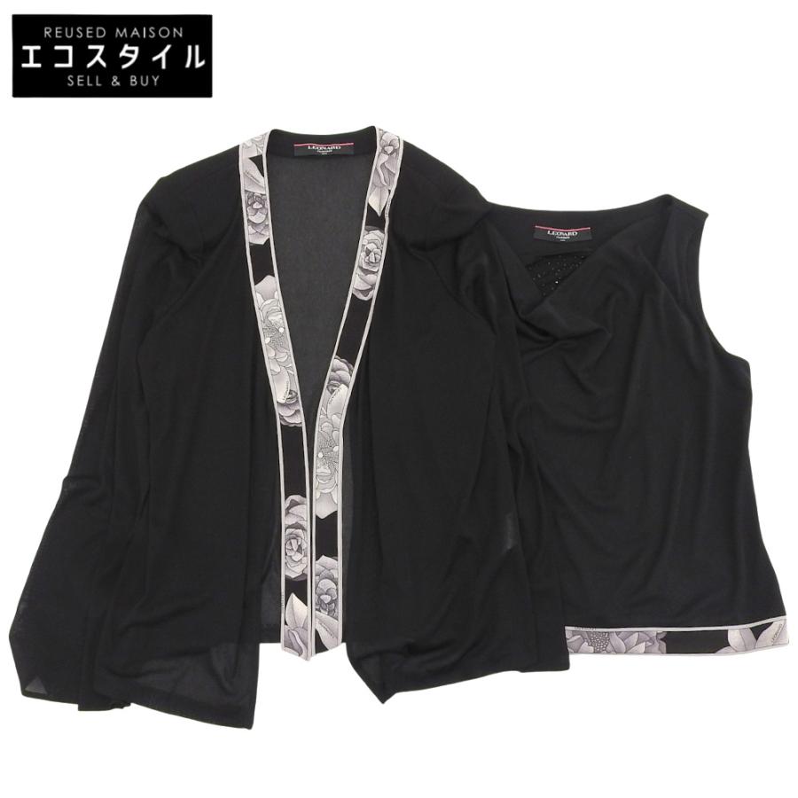 LEONARD レオナール トップス LL/L ブラック レディース LEONARD（レオナール） 蘭柄ライン アンサンブル カーディガン