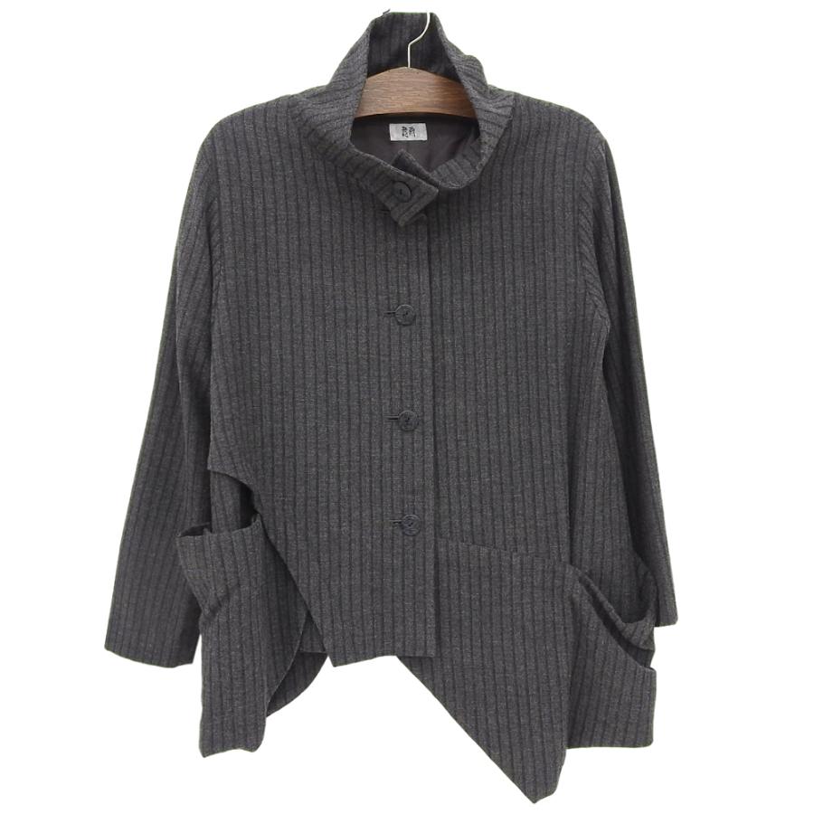 Jiu Senso Unico 慈雨 ストライプ アシンメトリー スタンドカラー A