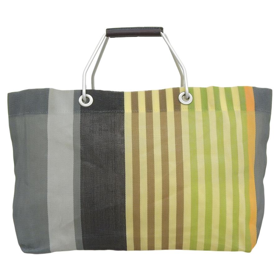 【中古】マルニ フラワーカフェ メッシュ トートバッグ ハンドバッグ ナイロン ロゴ ストライプ柄 マルチカラー MARNI（マルニ） フラワーカフェ ストライプ メッシュトート ナイロン