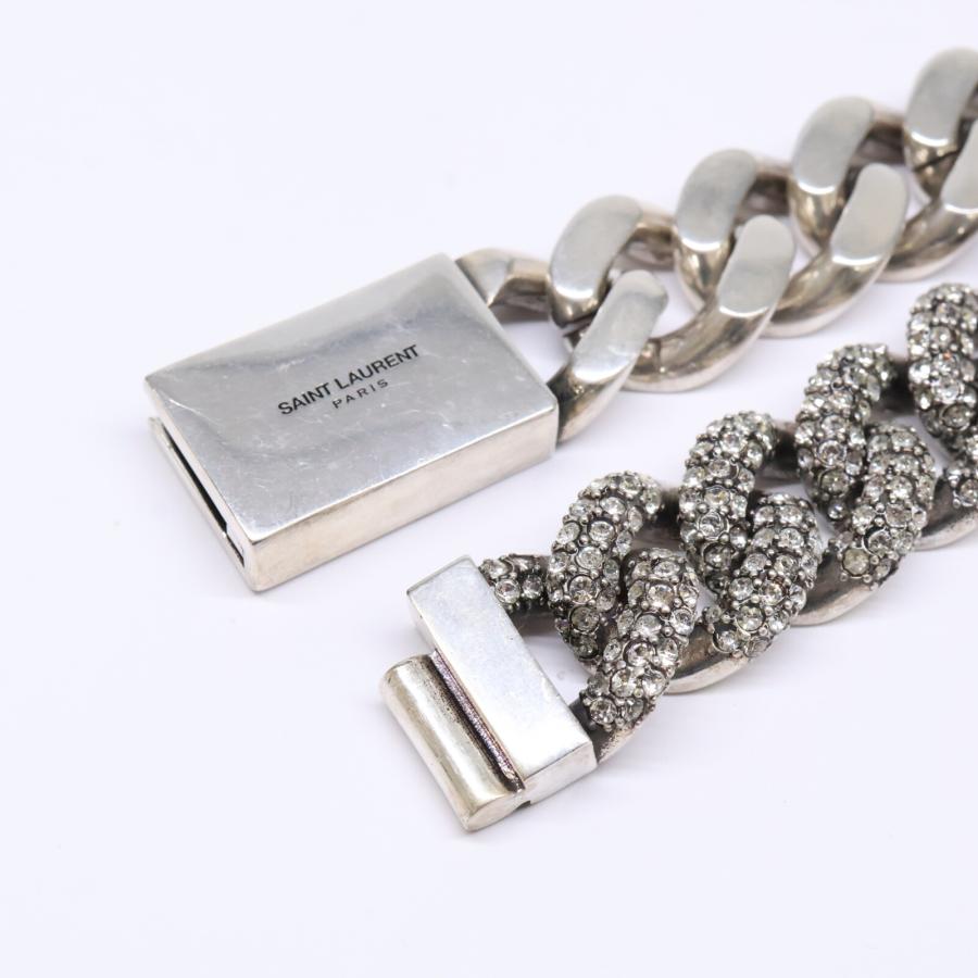 SAINT LAURENT シルバー チェーンネックレス SAINT LAURENT PARIS サンローランパリ メタル/ラインストーン 喜平