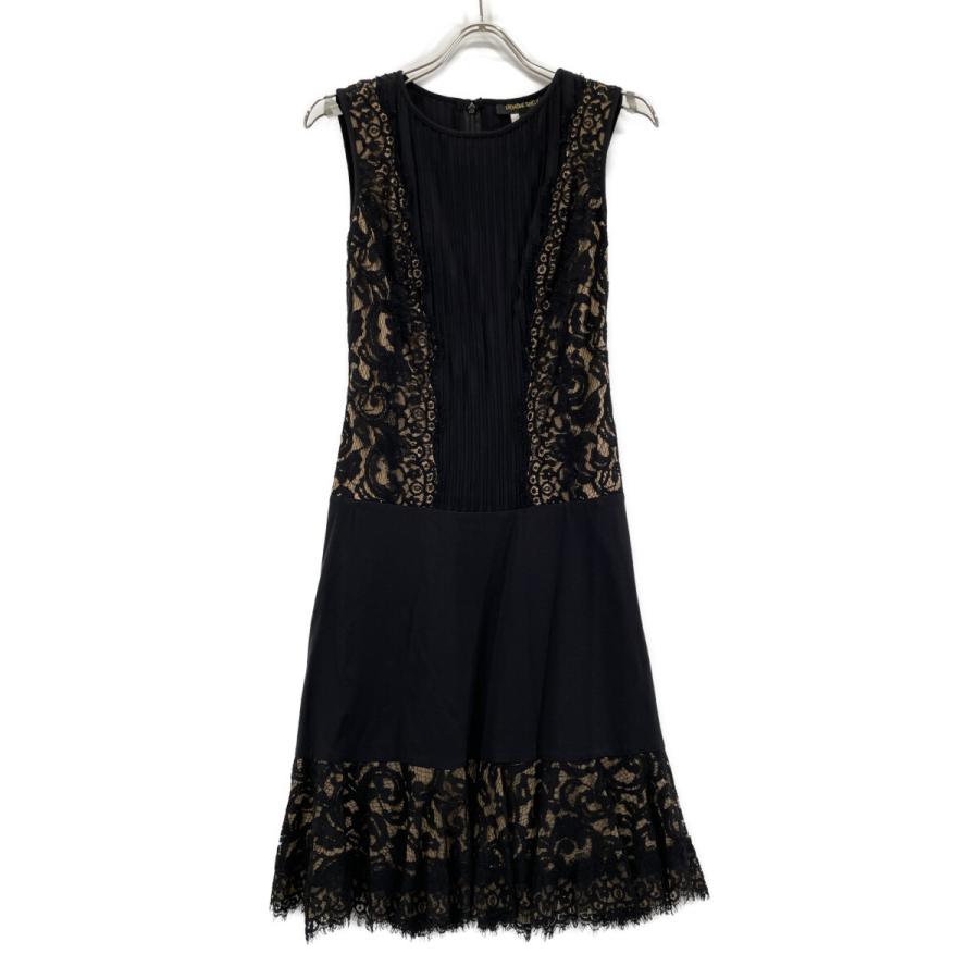 タダシショージ　花柄刺繍 ノースリーブ 膝丈フレアワンピースドレス ノースリーブ レース刺繍 ハイローワンピース 青/紺 Navy - タダシ