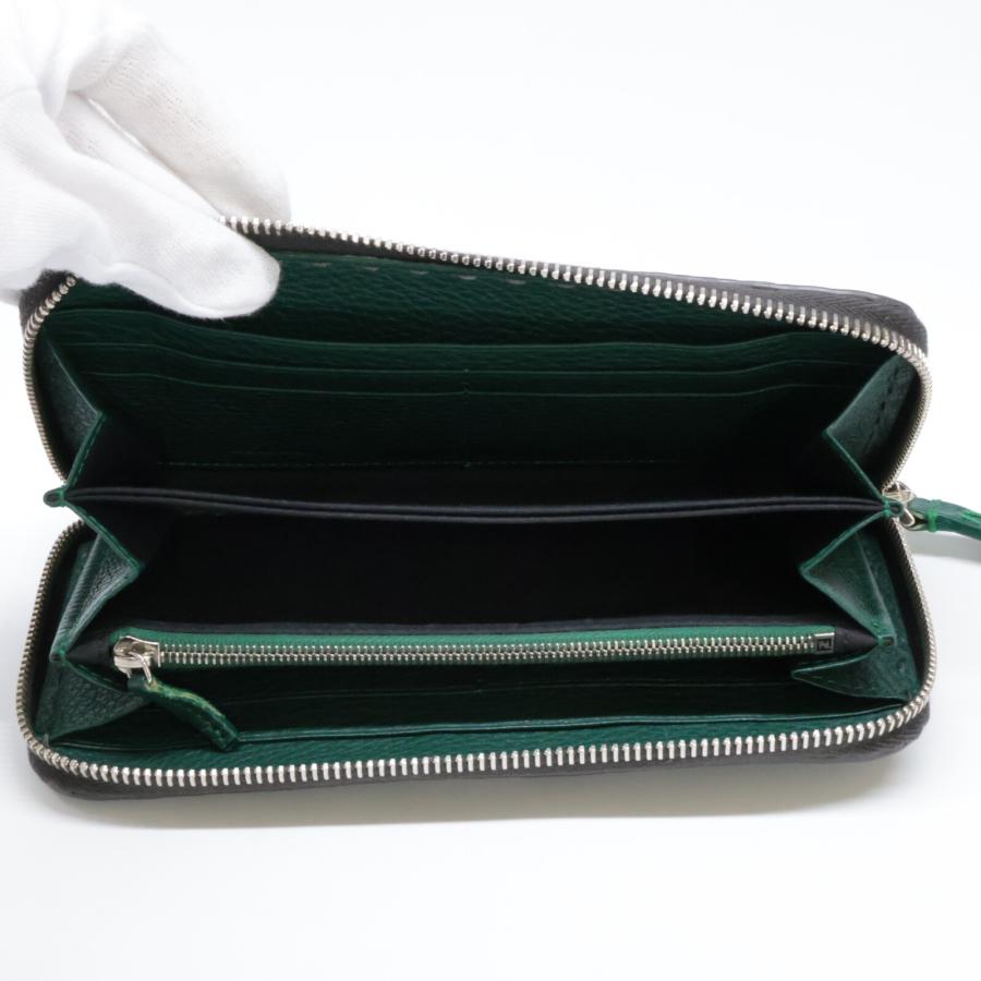 FENDI ラウンドファスナー長財布 セレリア レザー グレー グリーン AB FENDI（フェンディ） SELLERIA セレリア ラウンドファスナー 長財布
