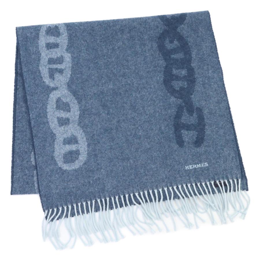 HERMES エルメス ロゴ刺繍 クレイジーチェーン カシミヤ フリンジ