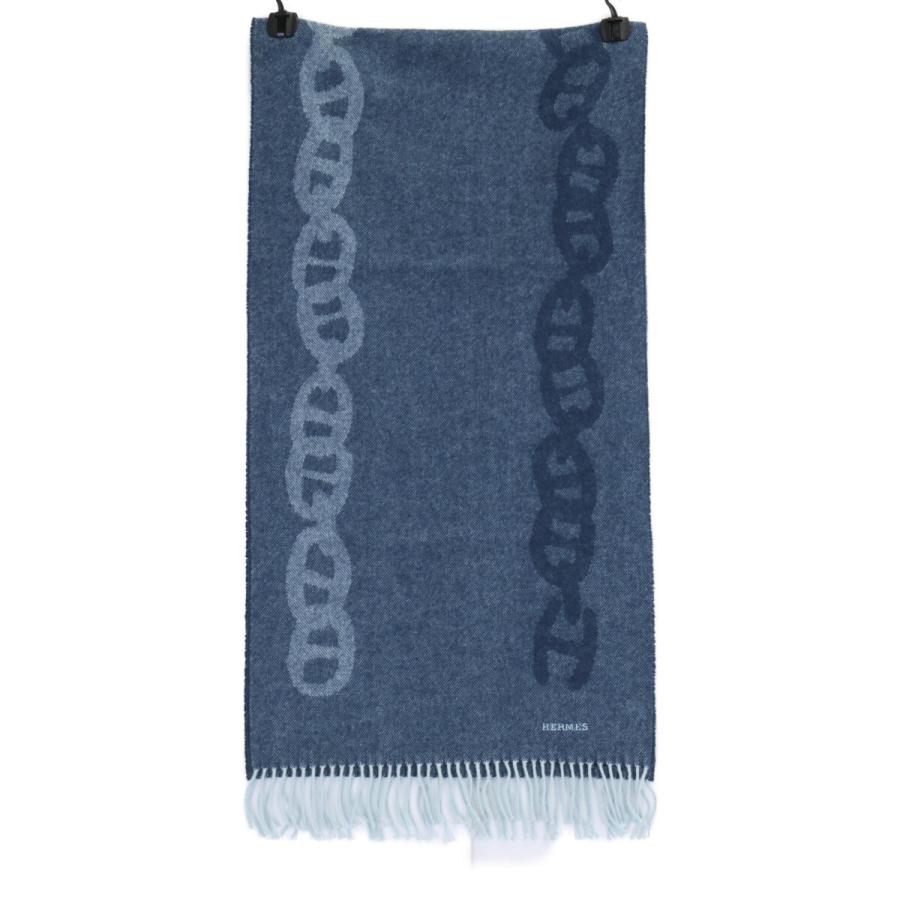 HERMES エルメス ロゴ刺繍 クレイジーチェーン カシミヤ フリンジ