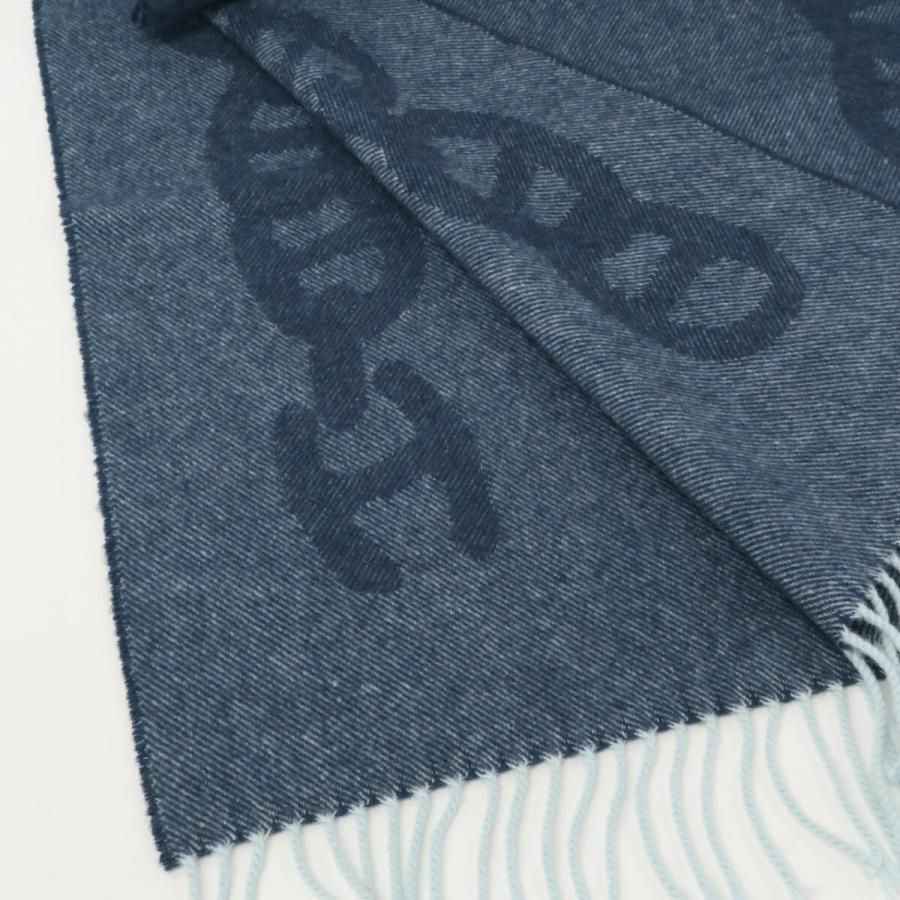 HERMES エルメス ロゴ刺繍 クレイジーチェーン カシミヤ フリンジ