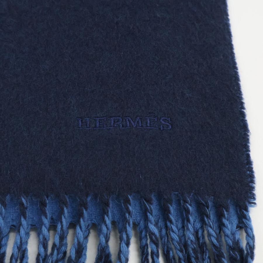 HERMES カシミヤ　リバーシブル　マフラー ネイビー ブラウン　未使用 HERMES 100%カシミア マフラー ネイビー/ブラウン エルメスマフラー