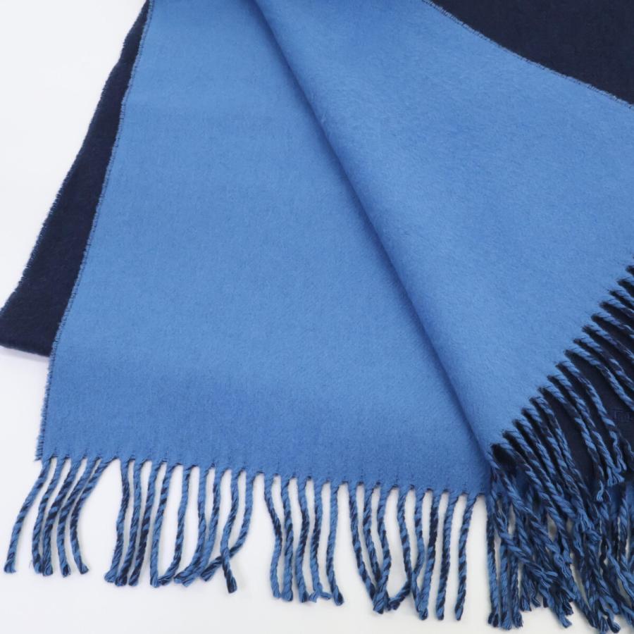 HERMES エルメス ロゴ刺繍 カシミヤ フリンジ リバーシブル マフラー