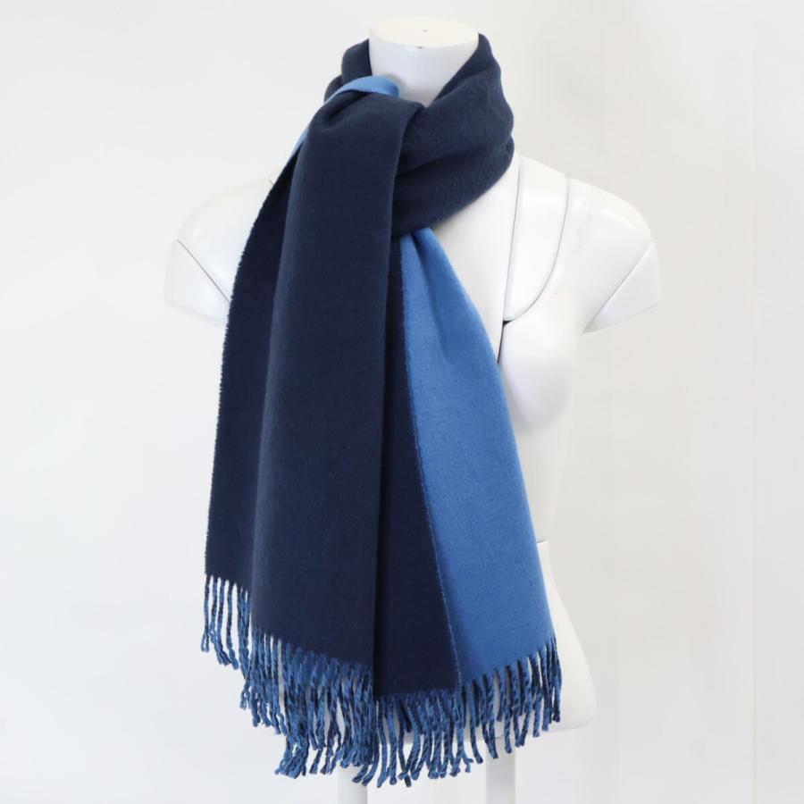 HERMES カシミヤ　リバーシブル　マフラー ネイビー ブラウン　未使用 HERMES 100%カシミア マフラー ネイビー/ブラウン エルメスマフラー