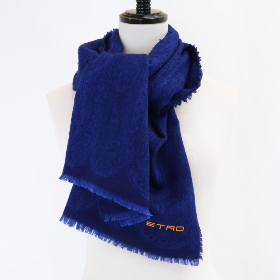 エトロ　ETRO　ストール　マフラー　ペイズリー　ネイビーブルー ETRO (エトロ) カシミヤ混 ペイズリー柄 ストール ETMATA0007AK318