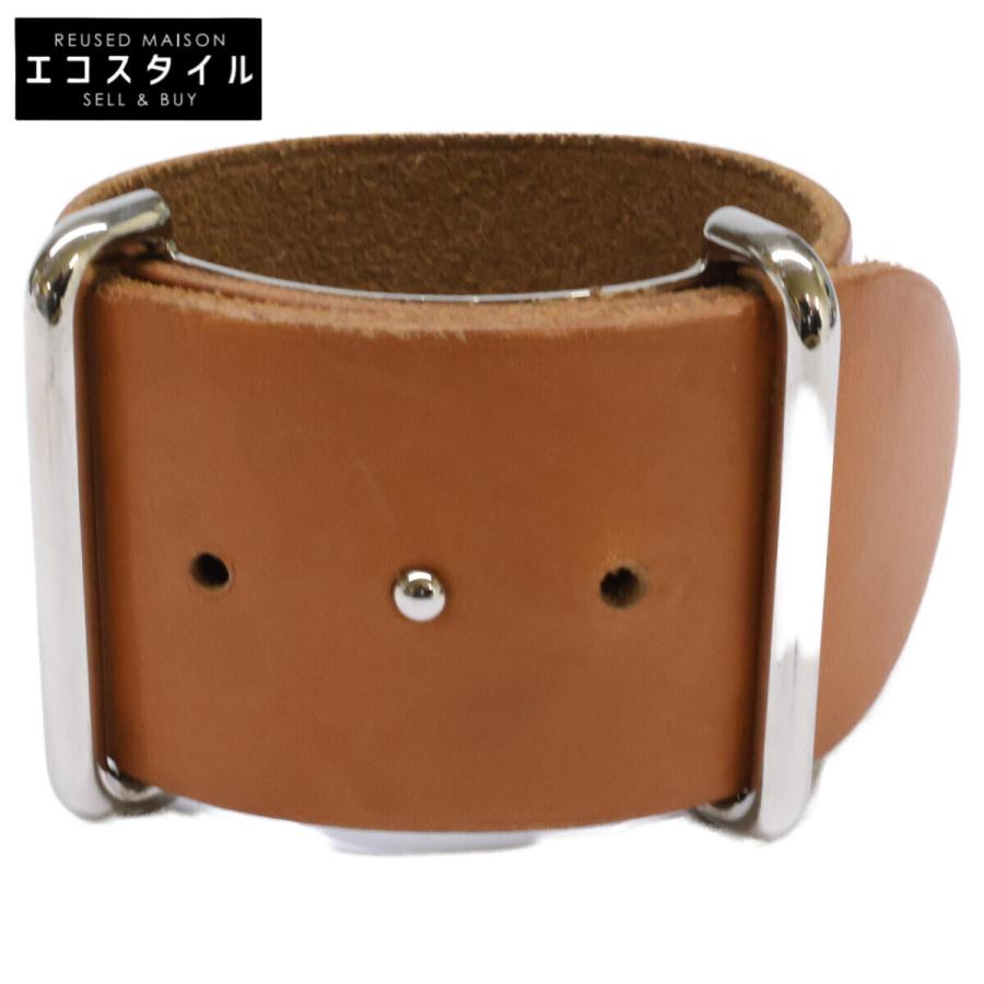 HERMES エルメス □E刻印 レザー ブレスレット ブラウン/シルバー