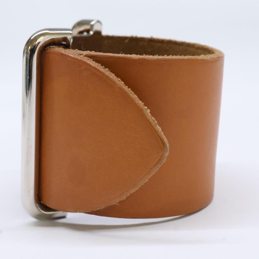 HERMES エルメス □E刻印 レザー ブレスレット ブラウン/シルバー