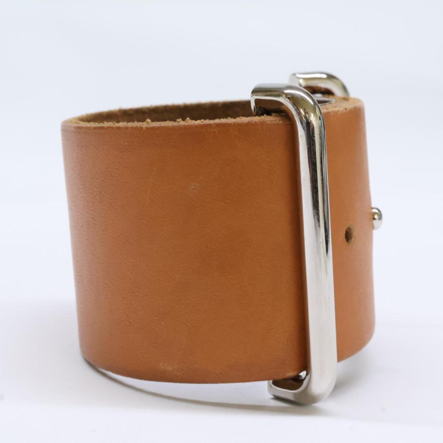 HERMES エルメス □E刻印 レザー ブレスレット ブラウン/シルバー