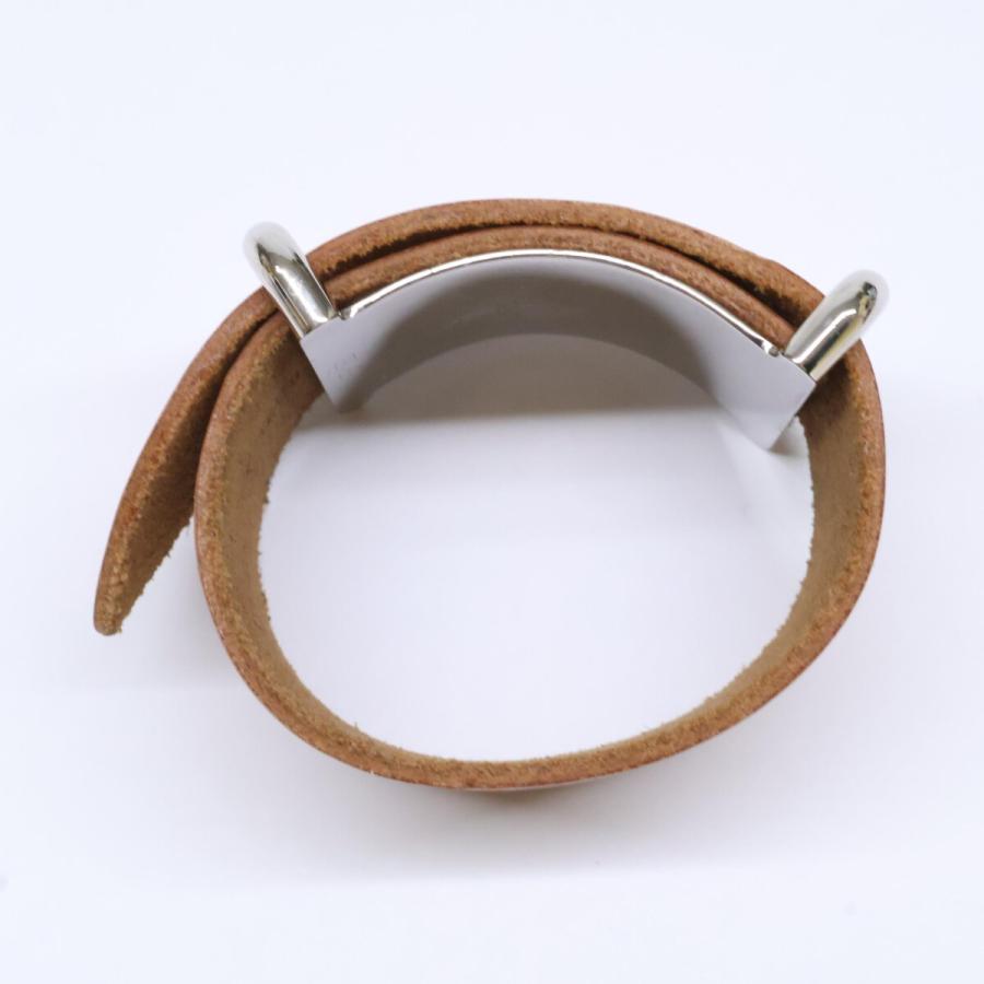 HERMES エルメス □E刻印 レザー ブレスレット ブラウン/シルバー
