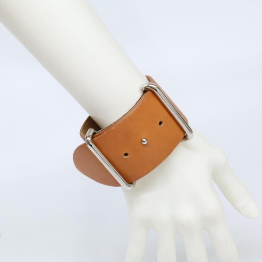 HERMES エルメス □E刻印 レザー ブレスレット ブラウン/シルバー