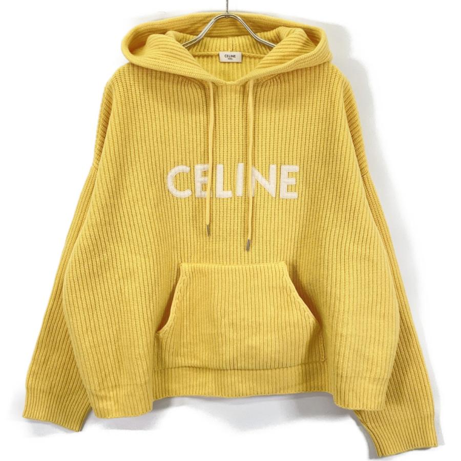 CELINE セリーヌ イエロー 2A85W423P エディ期 リブ編みロゴパーカー イエロー L トップス ウール メンズ 中古の画像