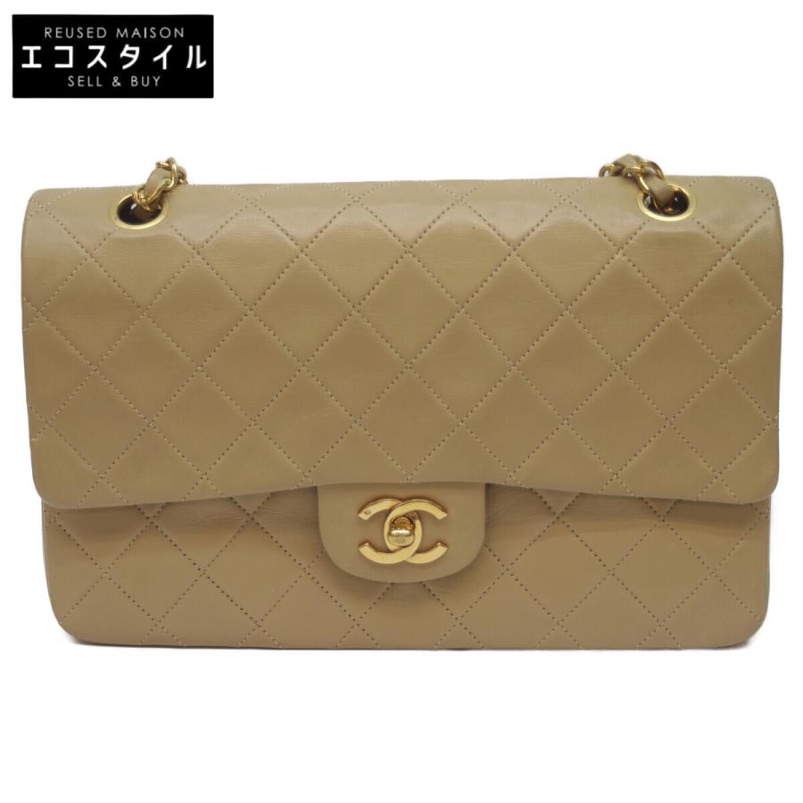 CHANEL（シャネル） 0番 A01112 ベージュ ラムスキン G金具 Wフラップ