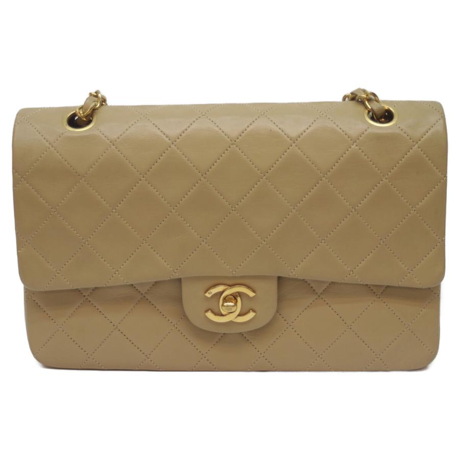 CHANEL（シャネル） 0番 A01112 ベージュ ラムスキン G金具 Wフラップ