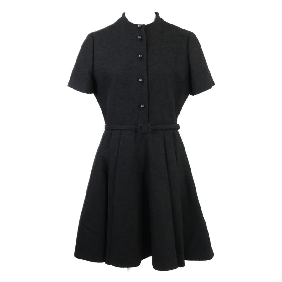 美品/国内正規 Christian Dior クリスチャンディオール 421R66A1761 ウールｘコットン ベルト付 ブークレ ショートドレス 38の画像
