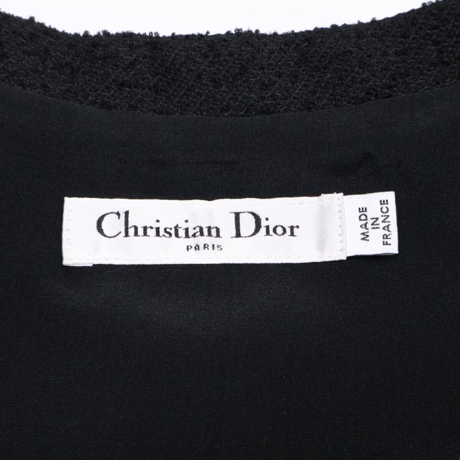 美品/国内正規 Christian Dior クリスチャンディオール 421R66A1761 ウールｘコットン ベルト付 ブークレ ショートドレス 38の画像