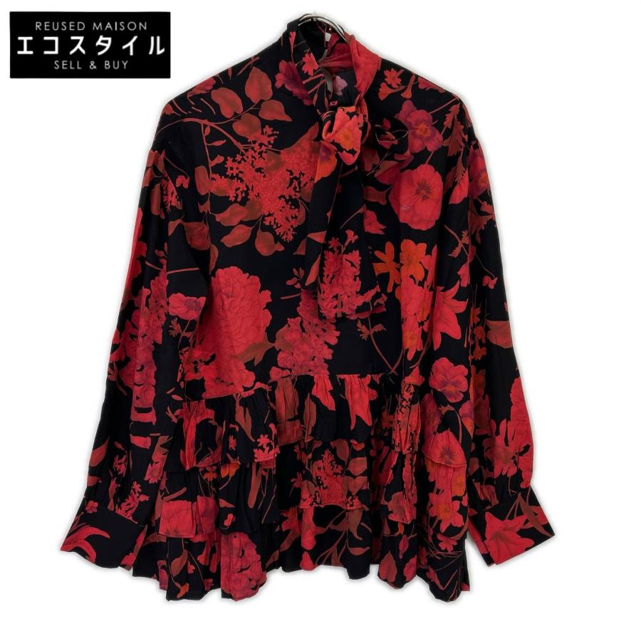 VALENTINO ヴァレンティノ 花柄 ティアード ブラウス ブラック／レッド 