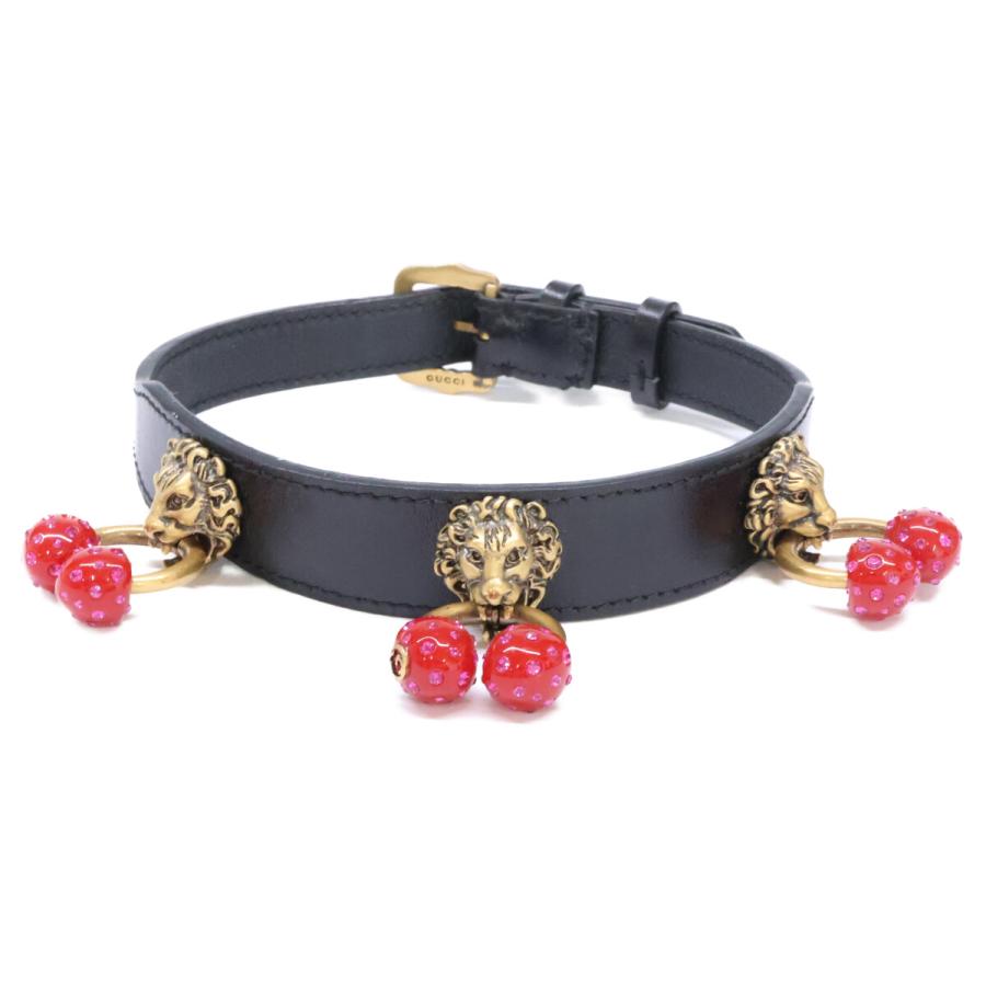 GUCCI（グッチ） トリプル ライオンヘッド チェリー レザー チョーカー