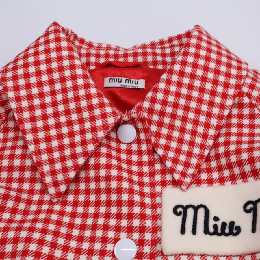 美品 MIU MIU クロップドブルゾン 2021年 チェック ジャケット L クラシックで可愛い《Miu Miu》チェック ブルゾンジャケット (MiuMiu