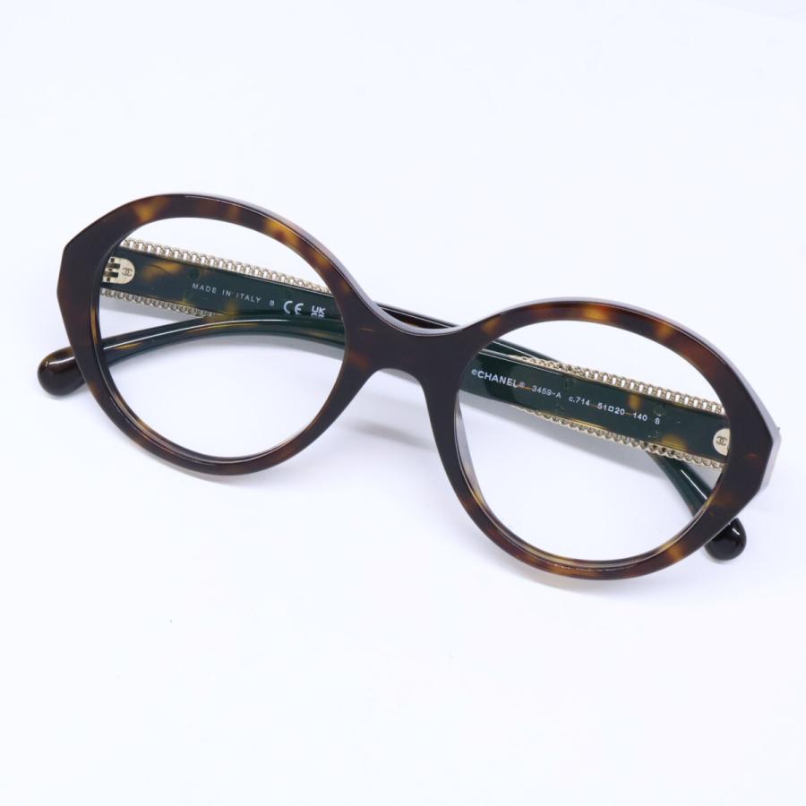 美品 CHANEL シャネル 3459-A c.714 ココマーク チェーンデザイン ラウンドシェイプ メガネフレーム 眼鏡 51□20 140 レディースの画像