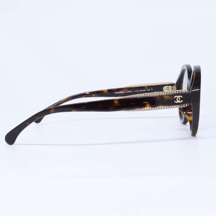 美品 CHANEL シャネル 3459-A c.714 ココマーク チェーンデザイン ラウンドシェイプ メガネフレーム 眼鏡 51□20 140 レディースの画像