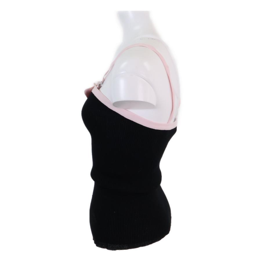 シャネル 美品 国内正規 22SS P72250K10403 ラインストーンココマーク＆獅子ボタン ボウ コットンリブニットノースリーブキャミソール 38 CHANEL - CHANEL シャネル 美品 国内正規 22SS P72250K10403 ライン