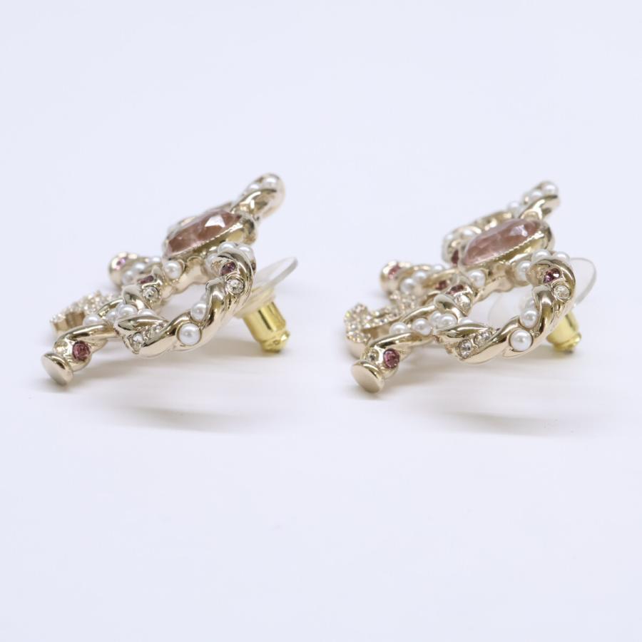 美品 CHANEL シャネル A23B ABB508 リボンモチーフ ココマークピアス レディースの画像
