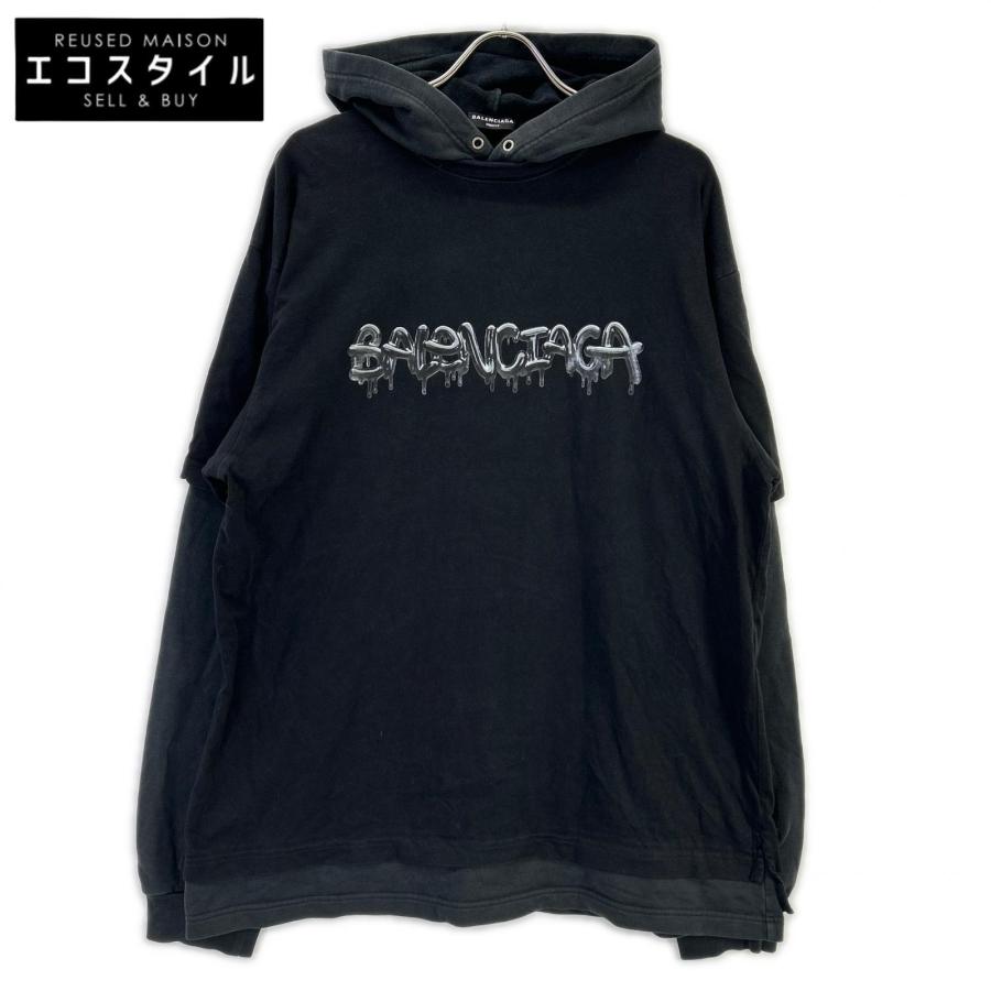 BALENCIAGA バレンシアガ 681029 グラフィックロゴ レイヤードデザイン プルオーバー パーカー M BALENCIAGA（バレンシアガ） 681029 グラフィックロゴ レイヤード