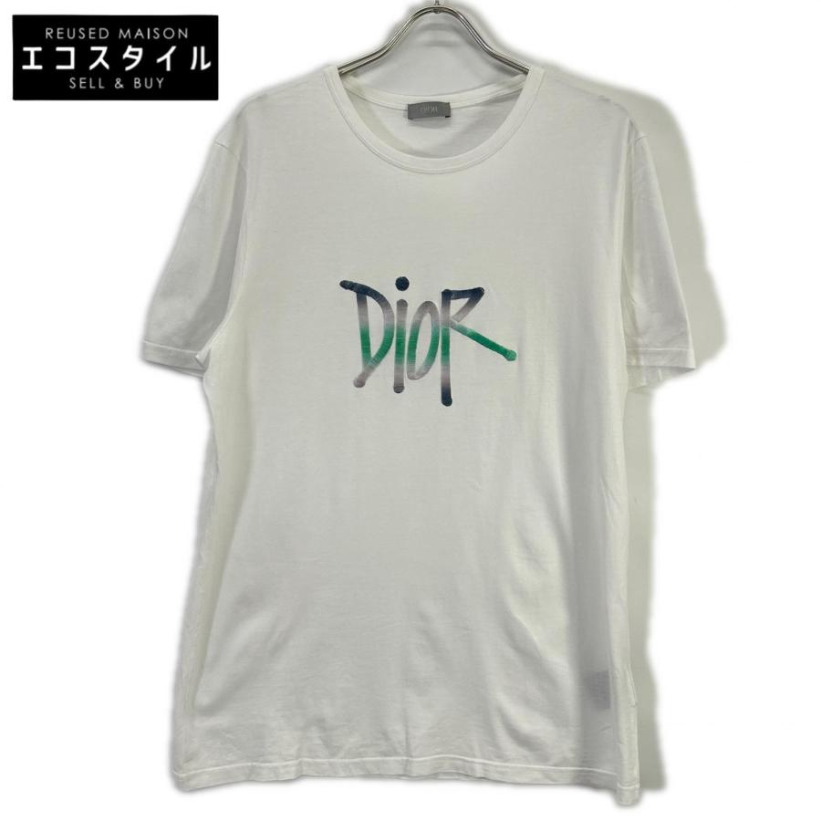 DIOR ディオール ×Shawn Stussy ホワイト ロゴ入り Tシャツ XL